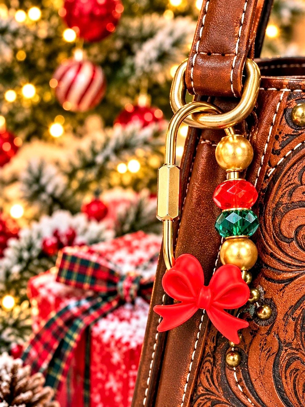 Christmas Bow Green & Red Purse Charm
